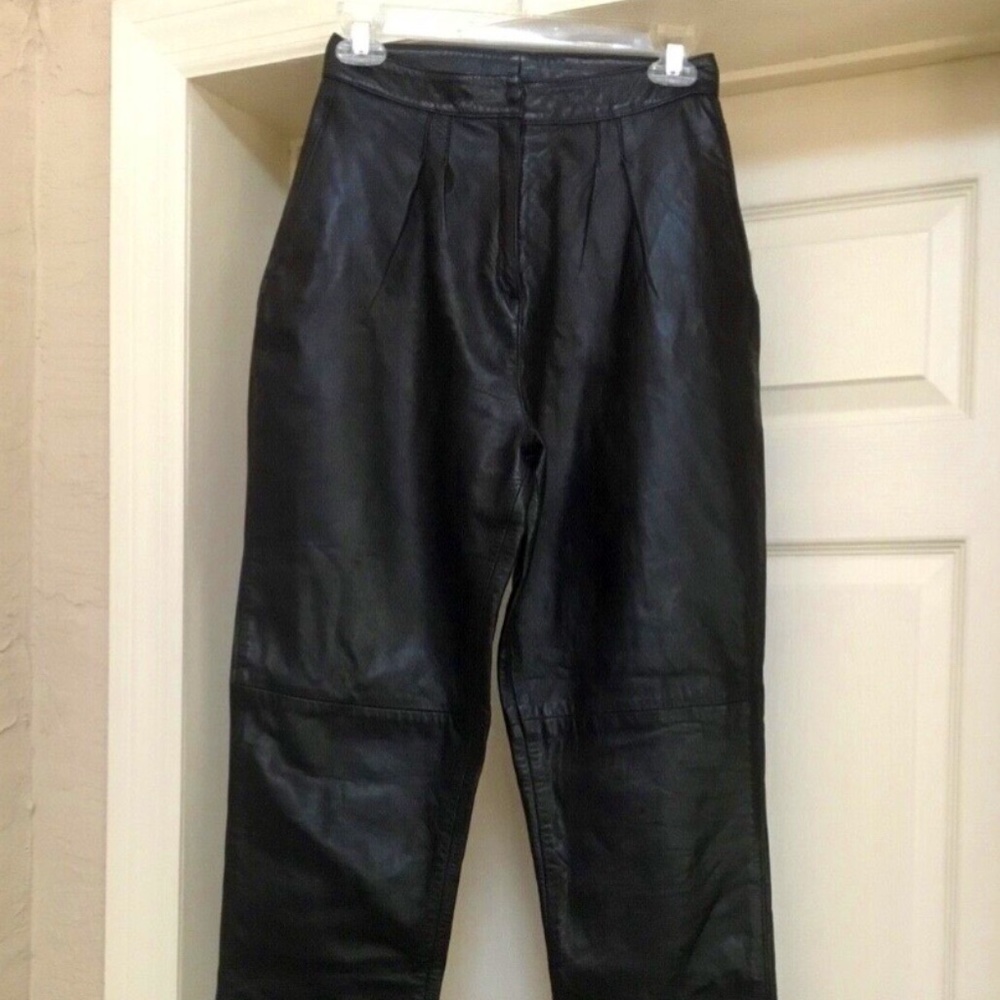 Womens Vintage Genuine Black Leather Pants by Firelli Size